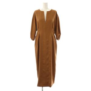 25SS カレンダーストレッチ ウエストシェイプワンピース キーネック 40 ブラウン /CX OS