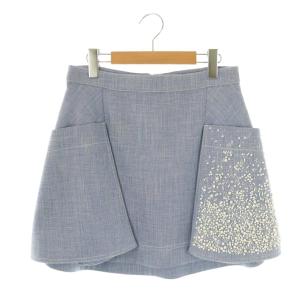 ビーズ刺繍台形スカート I42 ブルー 7c22334y1358