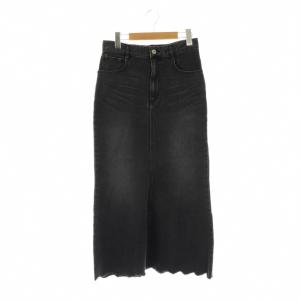 ヘムカットデニムスカート タイト マキシ ロング 34 黒 ブラック /AT OS SH