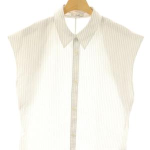 CLANE 23AW SHOULDER PADDED SHIRT シャツ ストライプ フレンチスリーブ 2 ホワイト