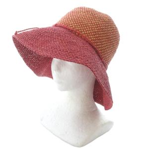 ラフィアハット 帽子 赤 レッド 茶色 ブラウン /SR