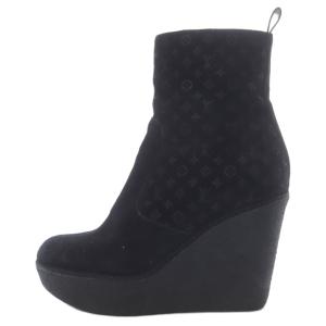 モノグラム スエード ショートブーツ 38 ブラック