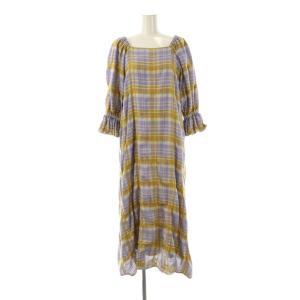 LACEY CHECK PUFF DRESS ワンピース チェック ロング 七分袖 S パープル /HK