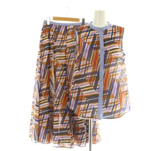 23SS セットアップ上下 ブラッシュプリント ノースリーブブラウス ロングスカート フレア 36 マルチカラー