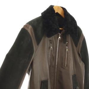 Salvatore Ferragamo ラムレザー ジャケット ジップアップ 50 ブラウン