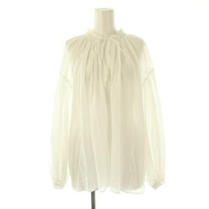 24SS SMOCK ギャザー プルオーバー ブラウス 長袖 F ホワイト /HK OS