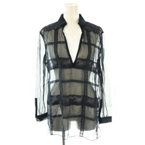 長袖シャツ レース シアー スキッパー プルオーバー ネイビー 紺 /CX OS