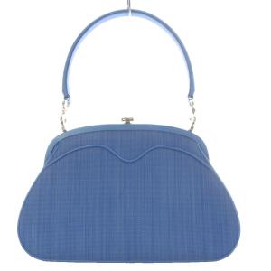 ハンドバッグ ワンハンドル がま口 レザー ミラー付き ブルー /YO5