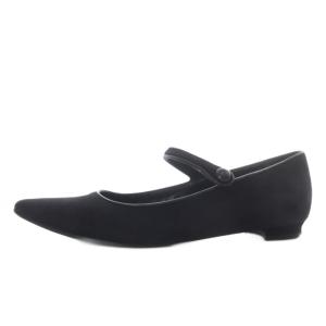 MANOLO BLAHNIK KULOGLU メリージェーン パンプス フラット スエード 37.5 ブラック /YO23