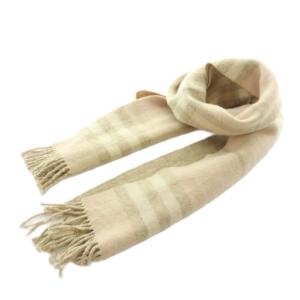 マフラー ウール カシミヤ混 チェック柄 ピンク