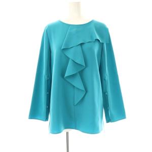 ANAYI 24SS セットアップ ストレッチクロスアシメフリル ブラウス ワイドパンツ 38 ピーコックグリーン