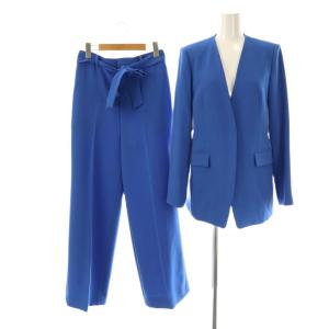 セットアップ パンツスーツ ストレッチクロスベルト付き ジャケット セミワイド 38 ブルー /ES OS