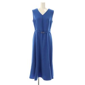 ストレッチクロスベルト付き ワンピース Vネック 38 ブルー /CX OS