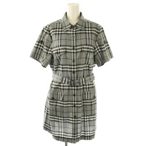 チェック柄ワッシャー加工チュニックシャツワンピース 44 グレー ブラック ホワイト /DO OS