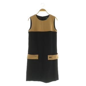 ウール バイカラー ノースリーブワンピース ミニ 36 ブラック ベージュ /MY OS