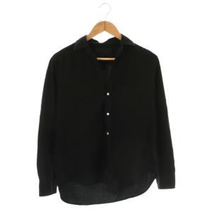 ガーメントダイ 開襟シャツトップス オープンカラー 長袖 S 黒 ブラック /AT OS