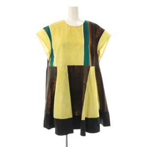 25SS ペインティングストライププリントブラウス チュニック丈 38 イエロー マルチカラー /ES