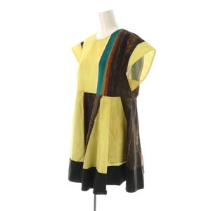 ADORE 25SS ペインティングストライププリントブラウス チュニック丈 38 イエロー マルチカラー /ES