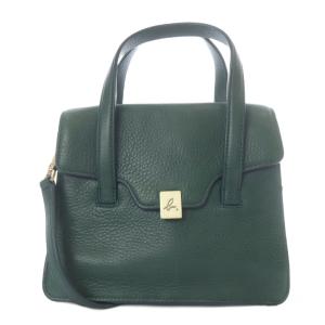 レザー 2way ショルダーバッグ ハンドバッグ ロゴ 緑 グリーン /SR