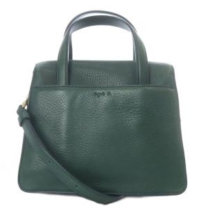 agnes b. レザー 2way ショルダーバッグ ハンドバッグ ロゴ 緑 グリーン /SR