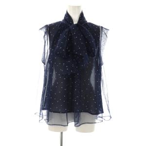 25SS ドットチュールリボンブラウス ノースリーブ 2 ネイビー /DF OS