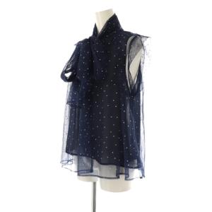 COCO DEAL 25SS ドットチュールリボンブラウス ノースリーブ 2 ネイビー /DF OS