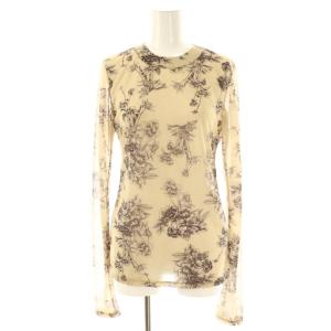 Flower Tattoo Bodysuit カットソー 長袖 シアー 36 茶 ブラウン /AT OS