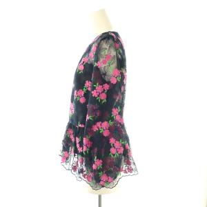 GRACE CONTINENTAL チュール刺繍ペプラムトップ ブラウス 長袖 36 紺 ネイビー /AT OS
