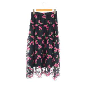 GRACE CONTINENTAL チュール刺繍ギャザースカート マキシ ロング 36 紺 ネイビー /AT OS