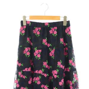 GRACE CONTINENTAL チュール刺繍ギャザースカート マキシ ロング 36 紺 ネイビー /AT OS