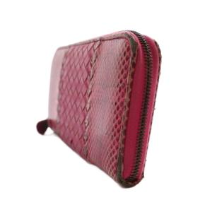 BOTTEGA VENETA 長財布 ラウンドファスナー イントレチャート パイソン柄 レザー ピンク /SS OS