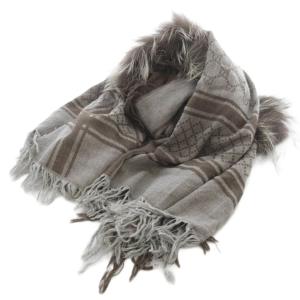 フォックスファー ウール シルク ストール ブラウン