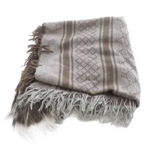 GUCCI フォックスファー ウール シルク ストール ブラウン