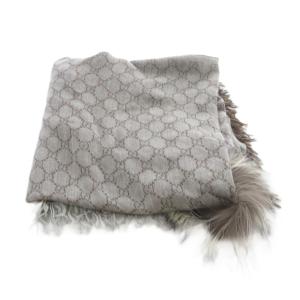 GUCCI フォックスファー ウール シルク ストール ブラウン