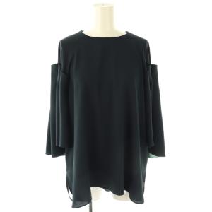 24AW バイカラーボンディングブラウス 七分袖 38 紺 ネイビー 緑 グリーン /AT OS