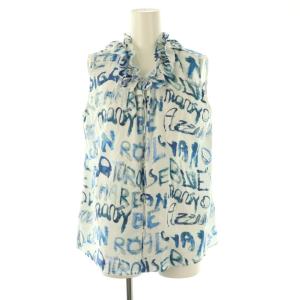 25SS PONTOGLIOフリルカラーブラウス ノースリーブ 総柄 2 ホワイト ブルー /HK OS