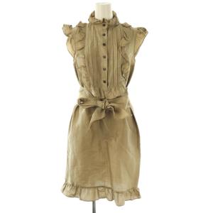 リネン混 ワンピース 膝丈 ノースリーブ 7 ベージュ /HK OS