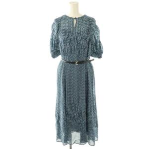 スクエアジオメトリックプリントワンピース ロング 36 ブルー /DF OS