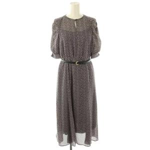 スクエアジオメトリックプリントワンピース ロング ベルト付き 36 ブラック マルチカラー /DF OS