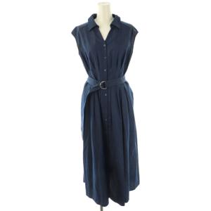 ツイルデニムタックフレアワンピース ロング ノースリーブ 36 ブルー /HK OS