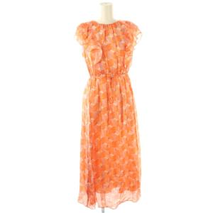 シルク ジオメトリックスリーブレスワンピース ロング 36 オレンジ /HK OS