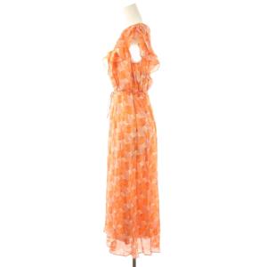 ANAYI シルク ジオメトリックスリーブレスワンピース ロング 36 オレンジ /HK OS