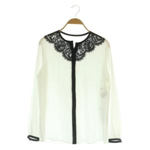 クレープ ノーカラーレース ブラウス 長袖 比翼ボタン 38 ホワイト /MY OS