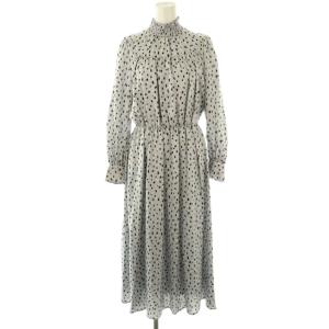 レオパードサテンロングワンピース 長袖 36 ライトブルー /HK OS