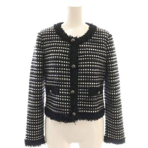 ツイードノーカラーショートジャケット ラメ 38 紺 ネイビー 白 ホワイト /AT OS