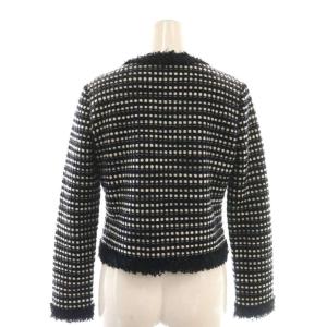 ANAYI ツイードノーカラーショートジャケット ラメ 38 紺 ネイビー 白 ホワイト /AT OS