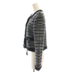 ANAYI ツイードノーカラーショートジャケット ラメ 38 紺 ネイビー 白 ホワイト /AT OS