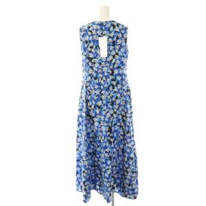 LANVIN en Bleu Floating Flower プリントフレアワンピース ノースリーブ 36 ブルー マルチカラー /ES