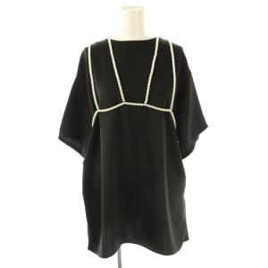 24SS PEARL BUSTIER SATIN TOP パールビスチェ 半袖カットソー F ブラック