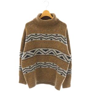 JACQUARD タートルネックプルオーバー ニット ブラウン